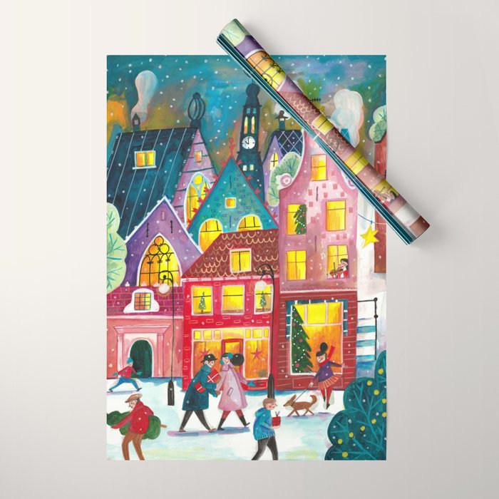 Amsterdam festive city lights in the snow Wrapping Paper Gallery Image 1