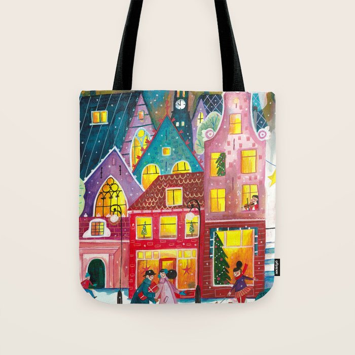 Amsterdam festive city lights in the snow Tote Bag Gallery Image 1
