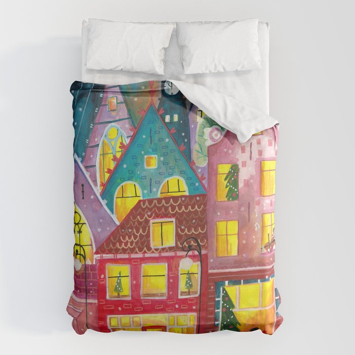 Amsterdam festive city lights in the snow Duvet Cover Gallery Image 6