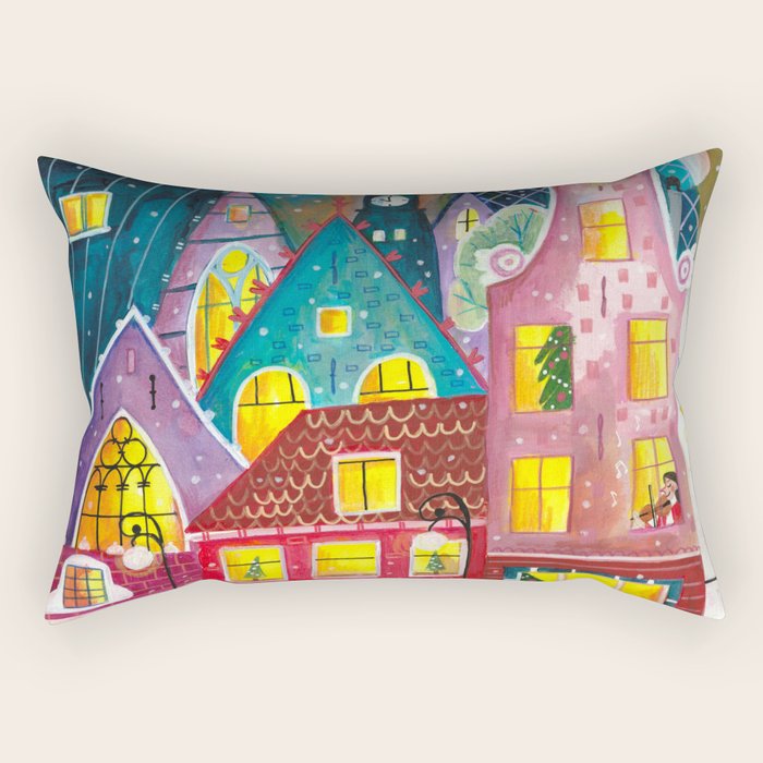 Amsterdam festive city lights in the snow Rectangular Pillow Gallery Image 2