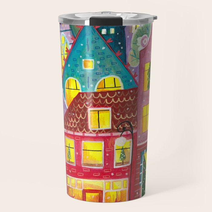 Amsterdam festive city lights in the snow Travel Mug Gallery Image 1