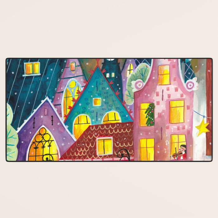 Amsterdam festive city lights in the snow Desk Mat Gallery Image 3
