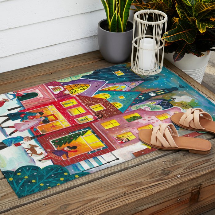 Amsterdam festive city lights in the snow Outdoor Rug Gallery Image 2