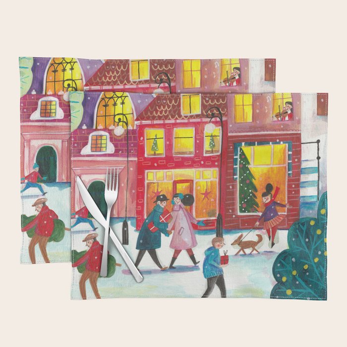 Amsterdam festive city lights in the snow Placemat Gallery Image 1