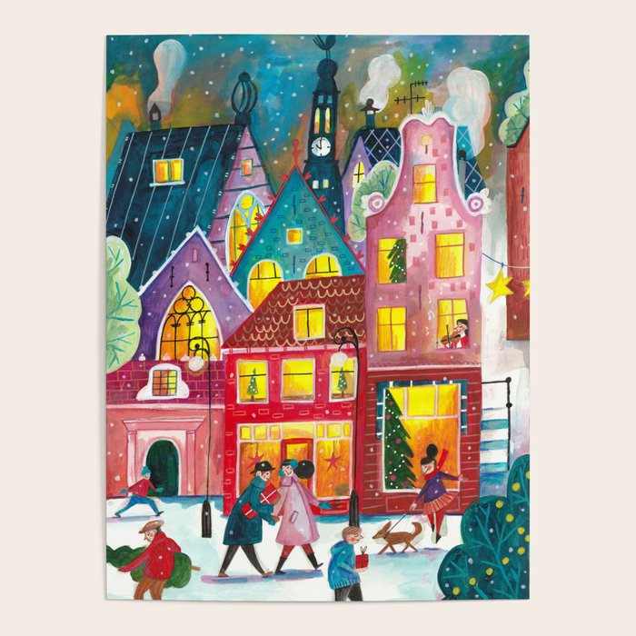 Amsterdam festive city lights in the snow Poster Gallery Image 4