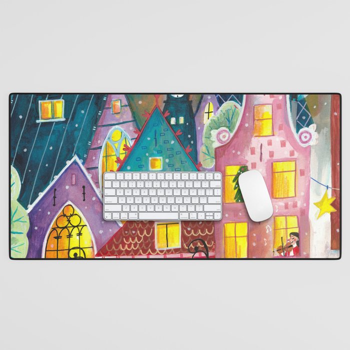 Amsterdam festive city lights in the snow Desk Mat Gallery Image 1