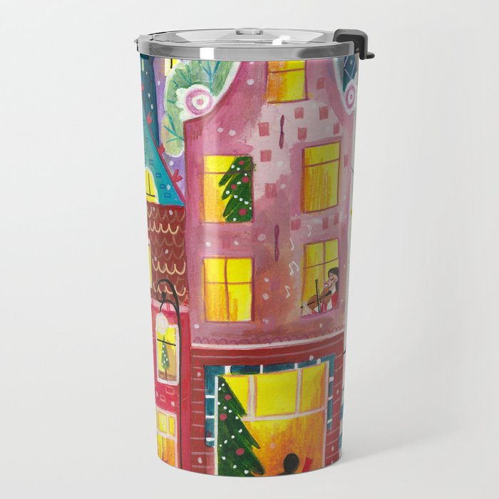 Amsterdam festive city lights in the snow Travel Mug Gallery Image 2