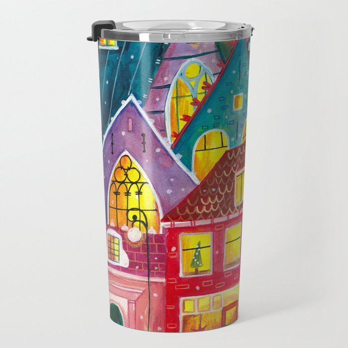 Amsterdam festive city lights in the snow Travel Mug Gallery Image 3
