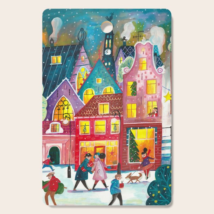 Amsterdam festive city lights in the snow Cutting Board Gallery Image 1