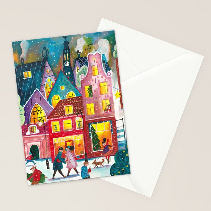 Amsterdam festive city lights in the snow Stationery Card Gallery Image 2