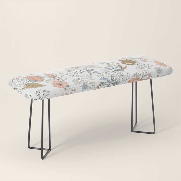 Abstract modern coral white pastel rustic floral Bench Gallery Image 1