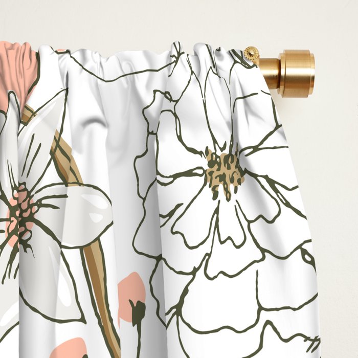 Abstract modern coral white pastel rustic floral Window Curtain Gallery Image 2