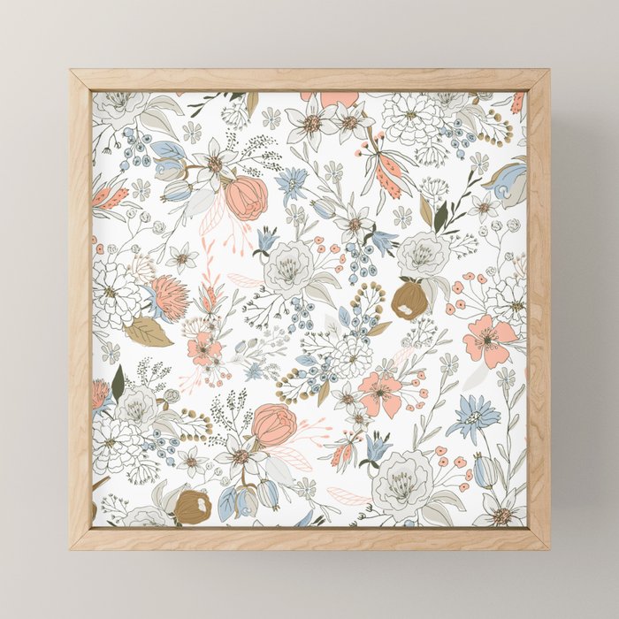 Abstract modern coral white pastel rustic floral Mini Art Print Gallery Image 1