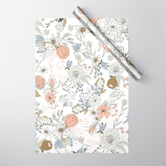 Abstract modern coral white pastel rustic floral Wrapping Paper Gallery Image 1