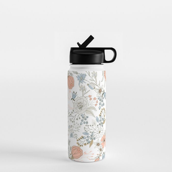 Abstract modern coral white pastel rustic floral Water Bottle Gallery Image 1