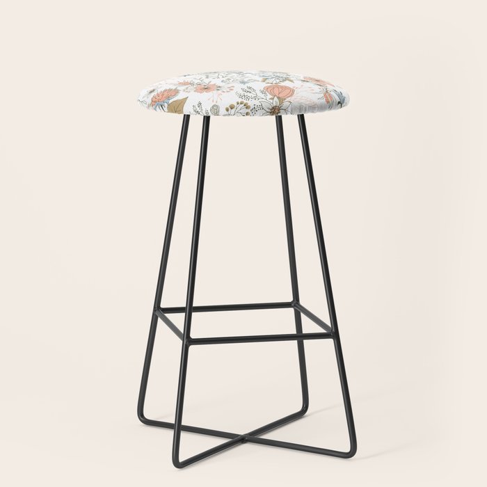 Abstract modern coral white pastel rustic floral Stool Gallery Image 1