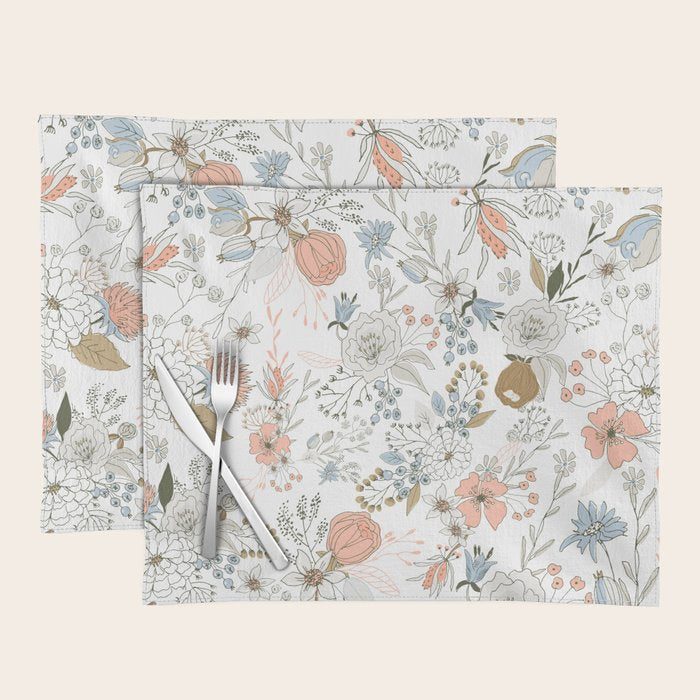 Abstract modern coral white pastel rustic floral Placemat Gallery Image 1