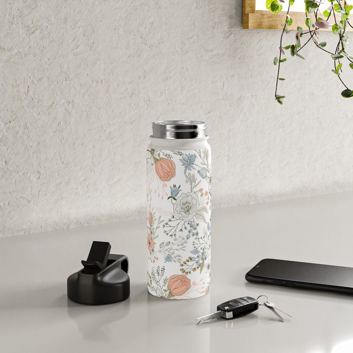 Abstract modern coral white pastel rustic floral Water Bottle Gallery Image 5