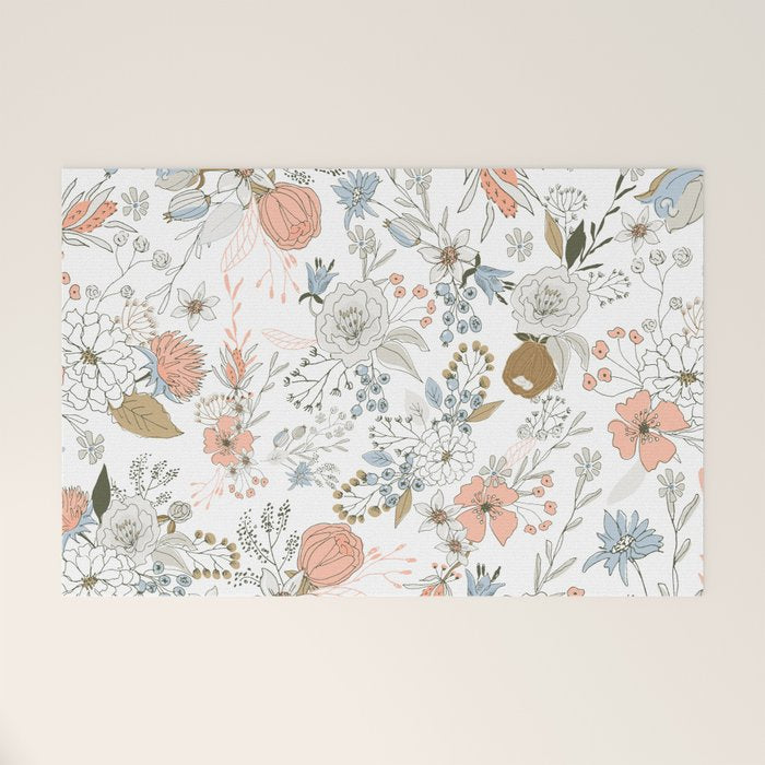 Abstract modern coral white pastel rustic floral Welcome Mat Gallery Image 1