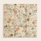 Abstract modern coral white pastel rustic floral Wood Wall Art Gallery Image 1