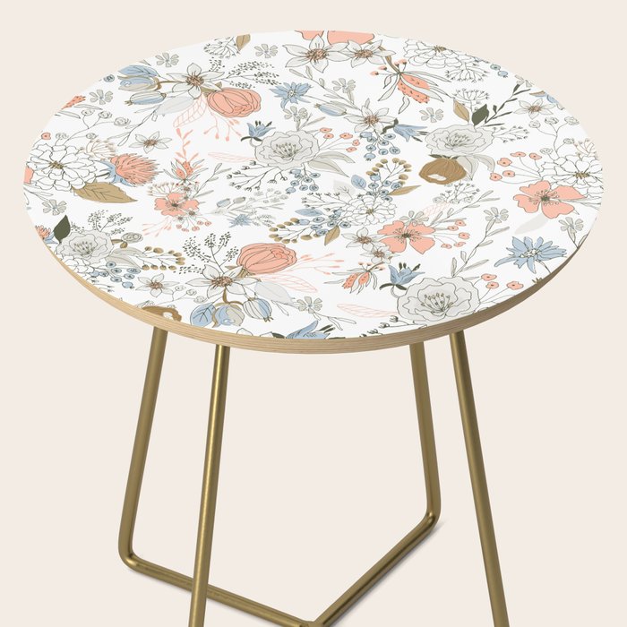 Abstract modern coral white pastel rustic floral Side Table Gallery Image 2