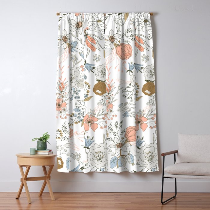 Abstract modern coral white pastel rustic floral Window Curtain Gallery Image 5