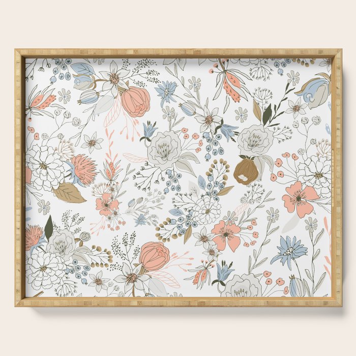 Abstract modern coral white pastel rustic floral Serving Tray Gallery Image 1