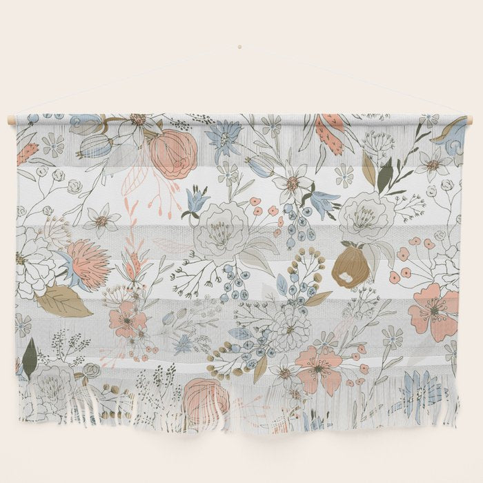 Abstract modern coral white pastel rustic floral Wall Hanging Gallery Image 1