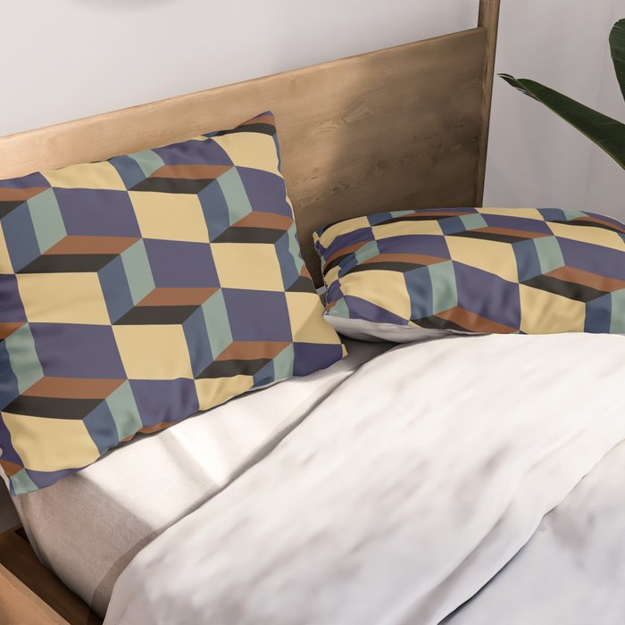 Cuboid Geometric Abstract Shapes Pattern XVII Pillow Sham Gallery Image 2