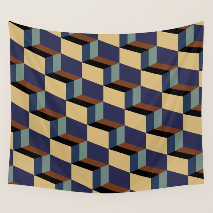 Cuboid Geometric Abstract Shapes Pattern XVII Wall Tapestry Gallery Image 4