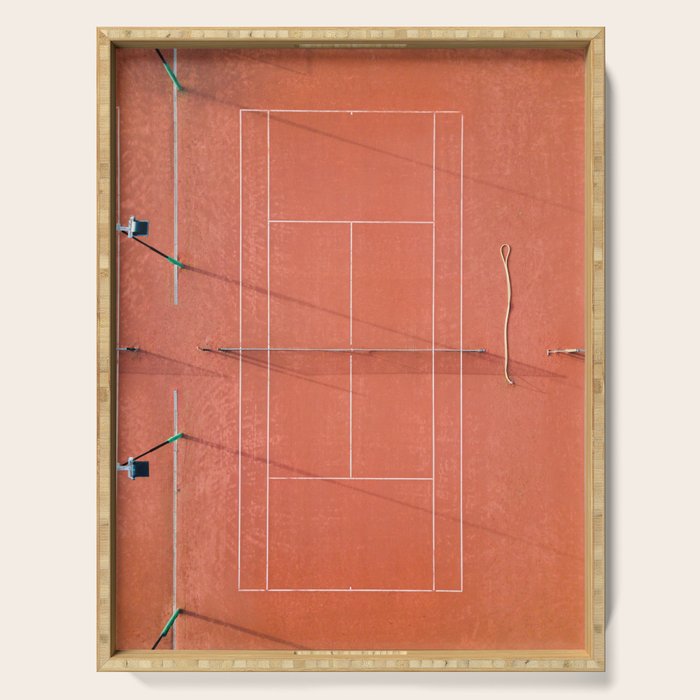 Red tennis court at sunrise | Colorful drone aerial photography art | sports field print Serving Tray Gallery Image 1