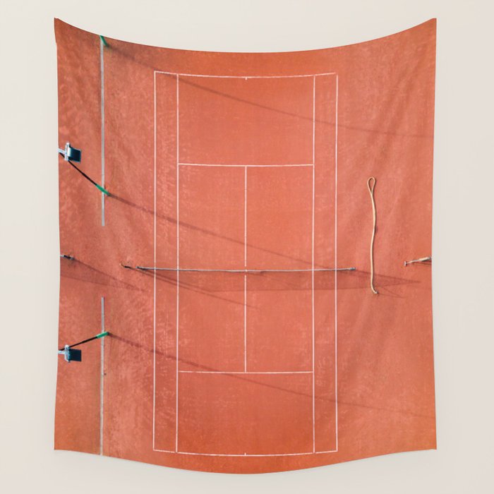 Red tennis court at sunrise | Colorful drone aerial photography art | sports field print Wall Tapestry Gallery Image 4