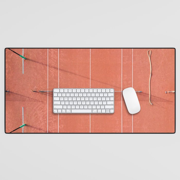 Red tennis court at sunrise | Colorful drone aerial photography art | sports field print Desk Mat Gallery Image 1
