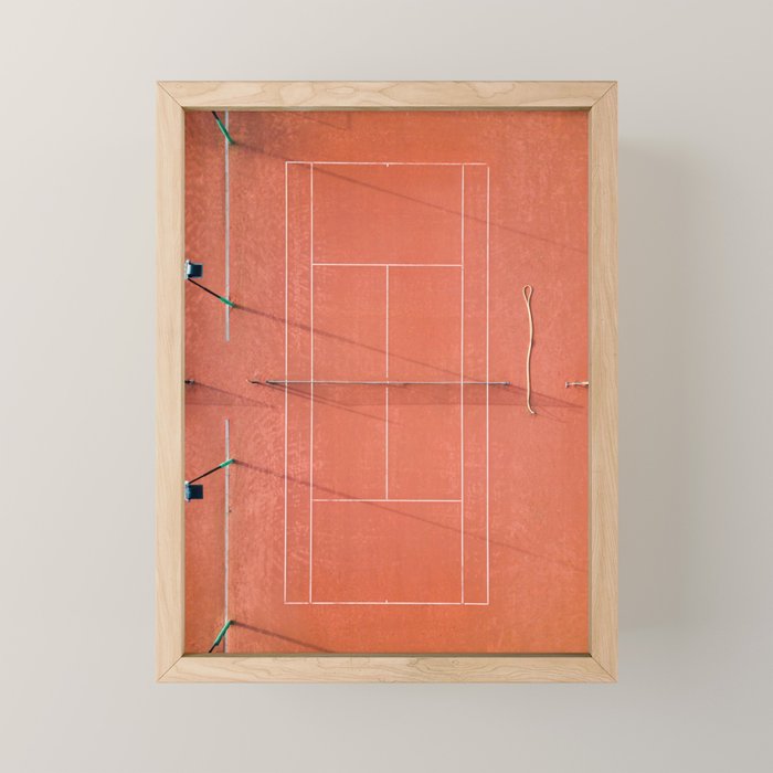 Red tennis court at sunrise | Colorful drone aerial photography art | sports field print Mini Art Print Gallery Image 1