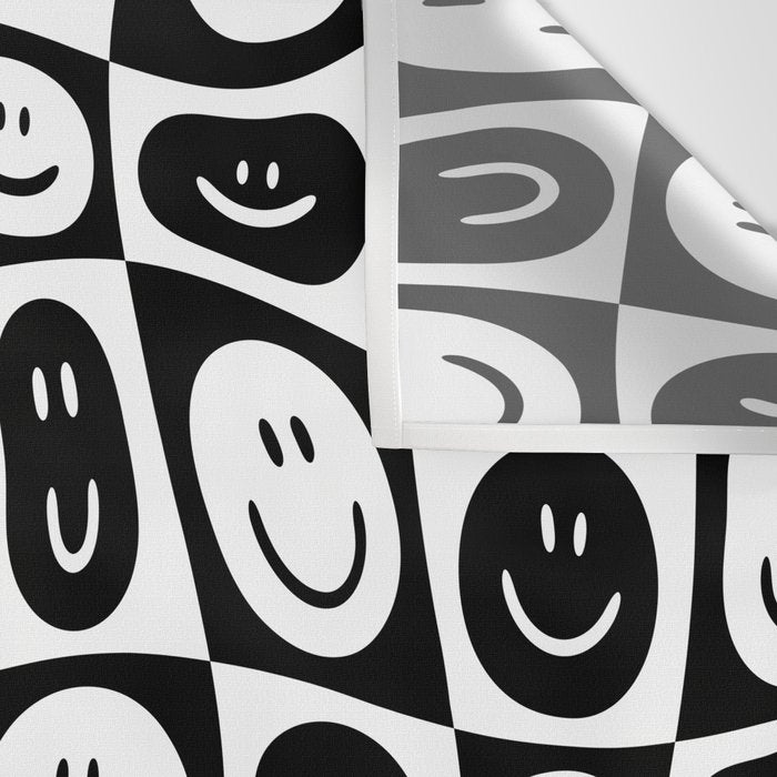Black and white checkered happy face pattern Wall Tapestry Gallery Image 3