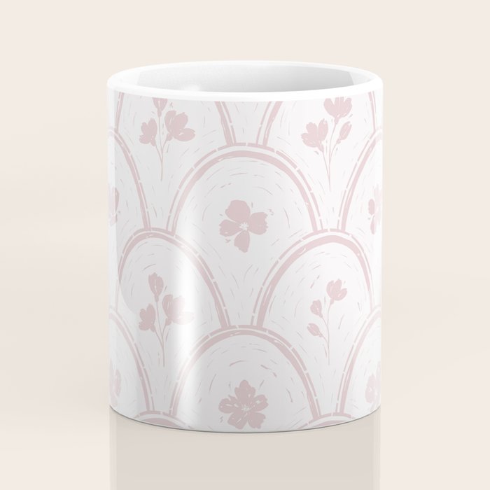 Rustic scallop floral block print - soft blush baby pink pattern Coffee Mug Gallery Image 4