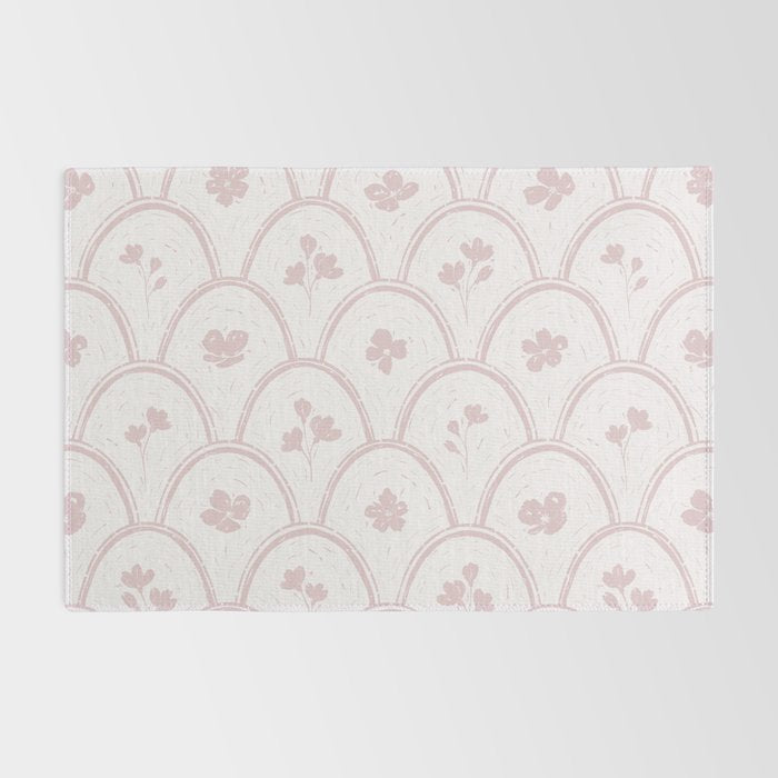 Rustic scallop floral block print - soft blush baby pink pattern Rug Gallery Image 2