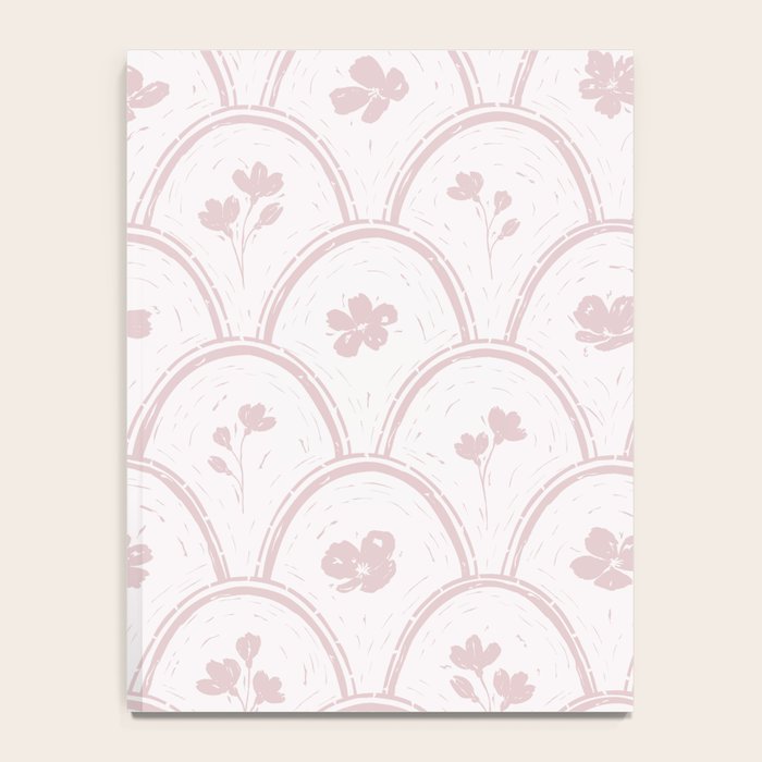 Rustic scallop floral block print - soft blush baby pink pattern Notebook Gallery Image 4