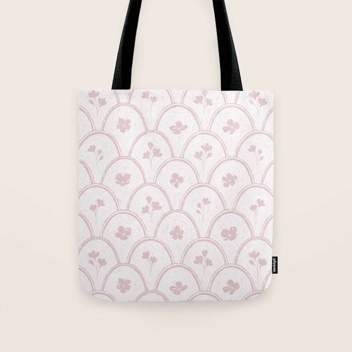 Rustic scallop floral block print - soft blush baby pink pattern Tote Bag Gallery Image 1