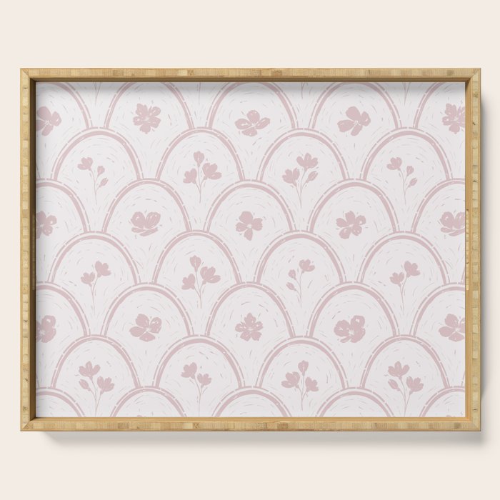 Rustic scallop floral block print - soft blush baby pink pattern Serving Tray Gallery Image 1