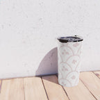 Rustic scallop floral block print - soft blush baby pink pattern Travel Mug Gallery Image 4