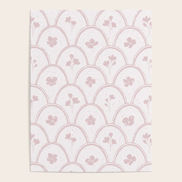 Rustic scallop floral block print - soft blush baby pink pattern Poster Gallery Image 4