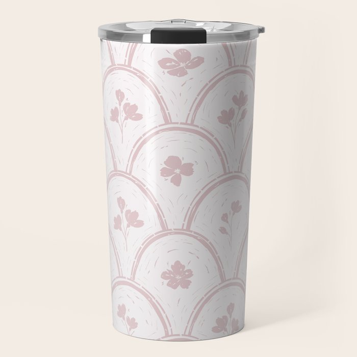 Rustic scallop floral block print - soft blush baby pink pattern Travel Mug Gallery Image 1