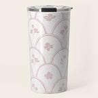 Rustic scallop floral block print - soft blush baby pink pattern Travel Mug Gallery Image 1