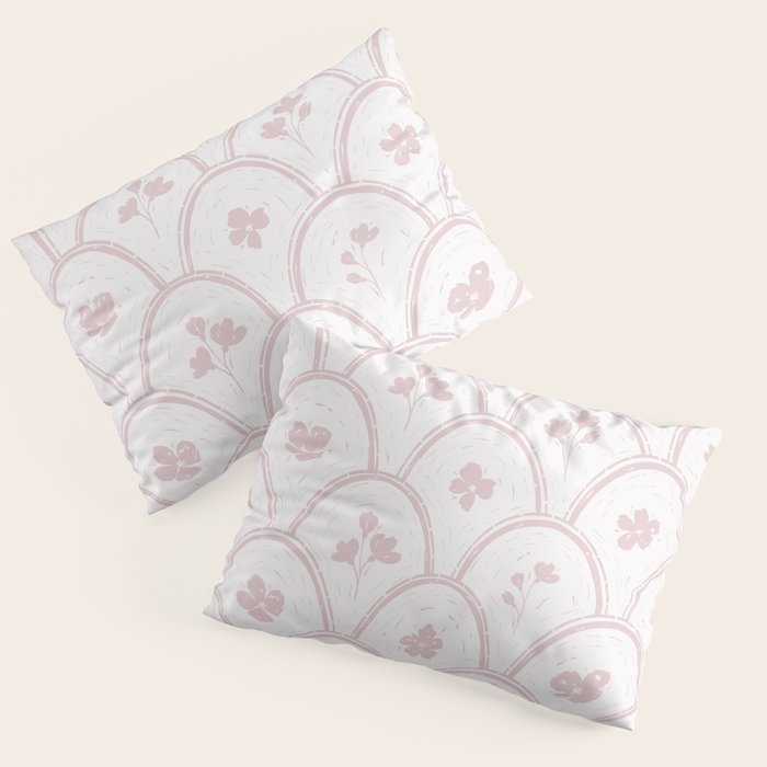 Rustic scallop floral block print - soft blush baby pink pattern Pillow Sham Gallery Image 1