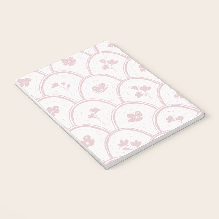 Rustic scallop floral block print - soft blush baby pink pattern Notebook Gallery Image 3