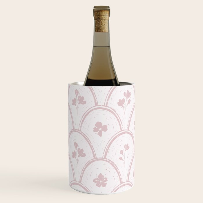 Rustic scallop floral block print - soft blush baby pink pattern Wine Chiller Gallery Image 1