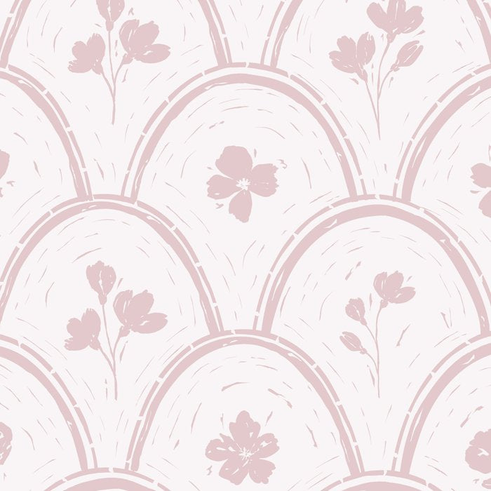 Rustic scallop floral block print - soft blush baby pink pattern Coffee Mug Gallery Image 2