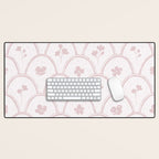Rustic scallop floral block print - soft blush baby pink pattern Desk Mat Gallery Image 1