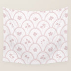 Rustic scallop floral block print - soft blush baby pink pattern Wall Tapestry Gallery Image 4